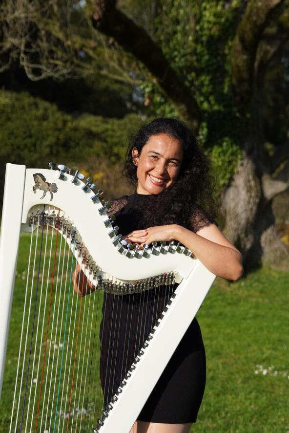 Harfe aus Südamerika und Gitarre Spielerin